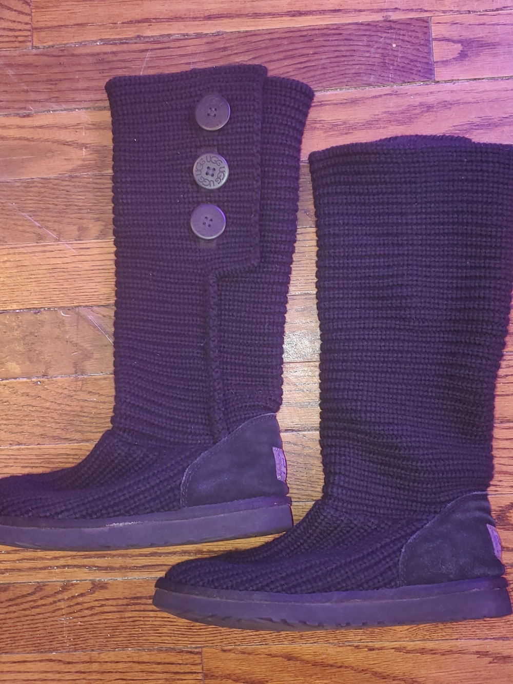 UGG Tall Knit Button Boots in Black